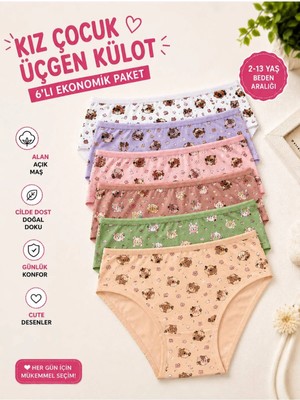 Hb Trend 6 Lı Renkli Desenli Soft Mat Renkli Sevimli Kız Çocuk Slip (Külot)