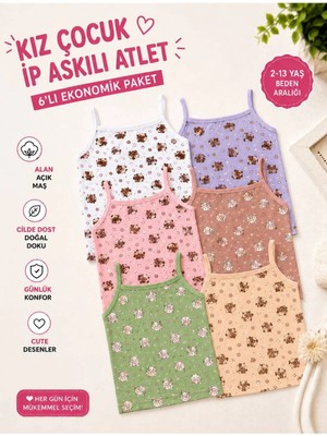 Hb Trend 6 Lı Renkli Desenli Soft Mat Renkli Sevimli Kız Çocuk Atlet Ip Askılı
