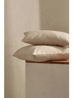Marvielle %100 Pamuk Penye Fermuarlı 2'li Paket Bej 50X70 cm - Yastık Kılıfı