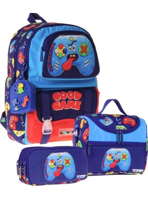 Str Store Kids Good Game(Lacivert - Kırmızı Renk) Erkek Çocuk Üçlü Ilkokul Okul Çantası Seti/takımı - SETKK-L5389A