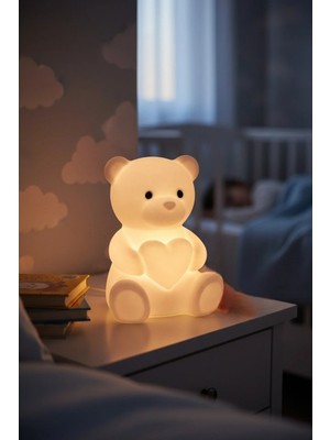 Ayıcık Figürlü Kalpli Tealight Mumluk - Bebek Odası Dekoratif Gece Lambası & Biblo-Hediye Fikri
