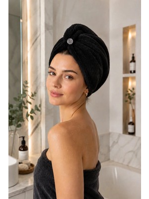 %100 Pamuk Saç Kurutma Bonesi Düğmeli Havlu Saç Bonesi Hızlı Emici Banyo Duş Saç Havlusu