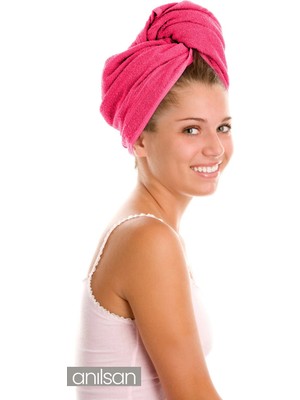 %100 Pamuk Fuşya Havlu Bone Saç Kurutma Bonesi Kafa Havlusu Duş Banyo Bonesi Islak Saç Kurulama Bone