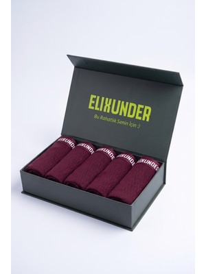 Elixunder 5'li Bordo Renk Saf Pamuklu Erkek Boxer Premium Mıknatıslı Kutulu