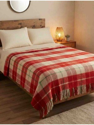 F.ACAR Home Collection Çift Kişilik Yün Battaniye (180X220 Cm) - Kırmızı Ekose Püsküllü