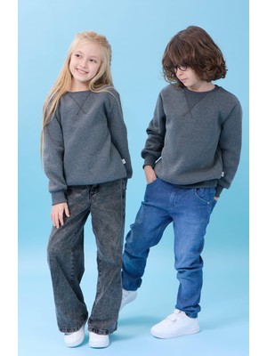 Perendi Unisex Basic Bisiklet Yaka Şardonlu Kışlık Sweatshirt