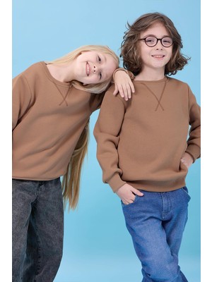 Perendi Unisex Basic Bisiklet Yaka Şardonlu Kışlık Sweatshirt