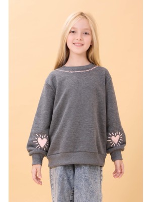 Perendi Kız Çocuk Baskılı Bisiklet Yaka Mevsimlik Sweatshirt