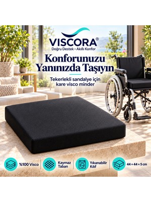 Viscora Tekerlekli Sandalye Minderi – %100 Visco Kare Oturma Minderi, Kaymaz Taban 44×44×5 cm