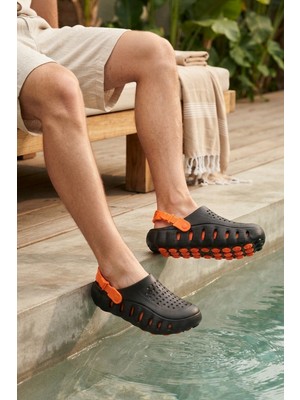 Siyah Turuncu Günlük Sahil Havuz Plaj Terliği Unisex Terlik & Sandalet