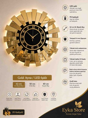 Eyka Store Xl 62 cm Piyano 3D Kabartmalı Gold Siyah Premium Duvar Saati