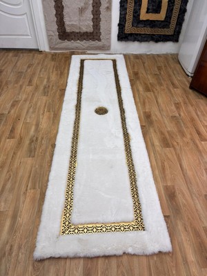 Sancak Deri Halı Lüks Gold Lazer Kesimli Ekru Peluş Halı