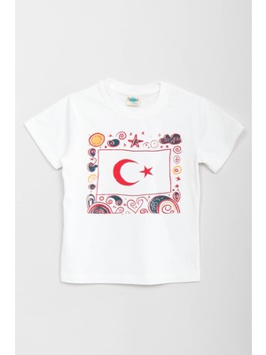 Perendi %100 Pamuklu Türk Bayraklı Kız Erkek Çocuk Tişört 23 Nisan 29 Ekim Bayramı