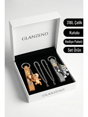 Glanzend 2 Adet Harfli Çelik Sevgili Bileklik ve Tom ve Jerry Çift Anahtarlık 14 Şubat Sevgililer Günü