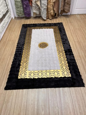 Sancak Deri Halı Lüks Gold Lazer Kesimli Siyah&ekru Bubble Peluş Halı