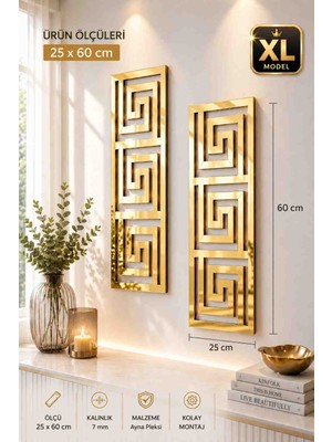 Eyka Store Gold Pleksi Ayna Duvar Dekoru 25X60 cm Xl Model Modern Dekoratif Duvar Paneli 2'li Set