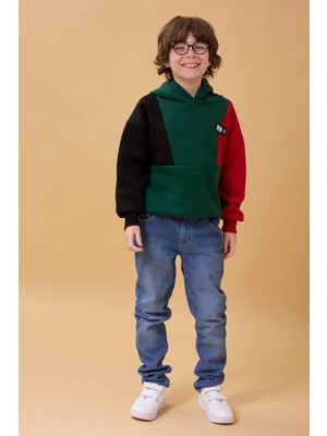 Perendi Erkek Çocuk Kapüşonlu Parçalı 3 İp Sweatshirt
