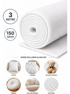 Marvielle 3 Metre 150 gr Metrelik Elyaf – Kalın Beyaz Rulo Dolgu ve Kaplama Malzemesi - Yastık