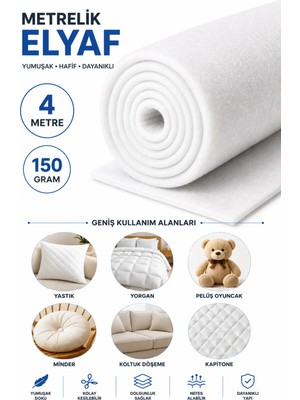 Marvielle 4 Metre 150 gr Metrelik Elyaf – Kalın Beyaz Rulo Dolgu ve Kaplama Malzemesi - Yastık
