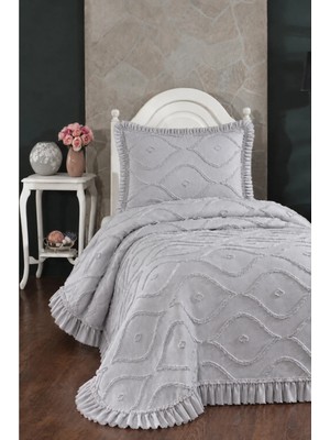 Marvielle Ruffle Pirot 2 Parça Tek Kişilik Pike Takımı Gri - Tek Kişilik Pike & Pike Takımı