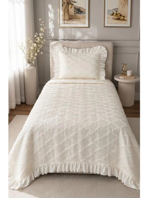 Marvielle Ruffle Vesya 2 Parça Tek Kişilik Pike Takımı Krem - Tek Kişilik Pike & Pike Takımı
