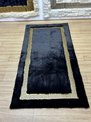 Sancak Deri Halı Modern Gold Varaklı Siyah Peluş Halı
