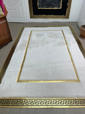 Sancak Deri Halı Modern Gold Varaklı Bej Peluş Halı