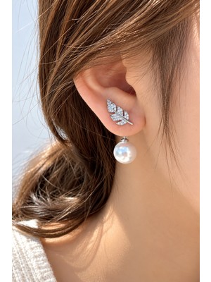 Atalya Accessory Zirkon Taşlı Yaprak Figürlü Inci Kadın Küpe