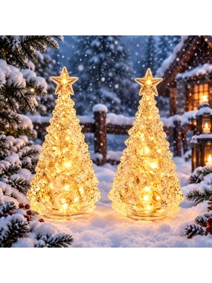 Kuzey Oyuncak 2 Adet Mini Kristal LED Işıklı Yılbaşı Ağacı Işıklı Çam Ağacı Işıklı Noel Ağacı Gün Işığı LED Işıklı