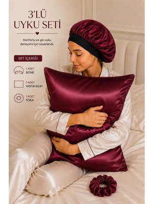 Marvielle Bordo Saten Bone, Saten ve Toka Set - Yastık Kılıfı