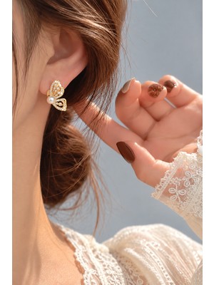 Atalya Accessory Inci Detaylı Taşlı Kelebek Figürlü Kadın Küpe