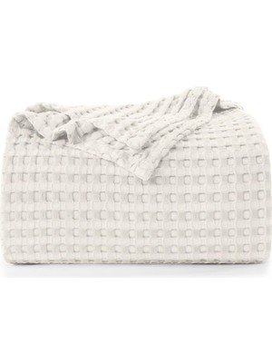 %100 Pamuk Waffle Desen Çift Kişilik Pike Yatak Örtüsü 200X230 Battaniye Çok Amaçlı Örtü