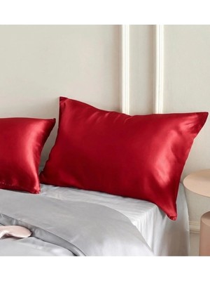 Marvielle Saten 2 Adet 50X70 cm Kıvırcık Düz Saçlar Için Kırmızı - Yastık Kılıfı