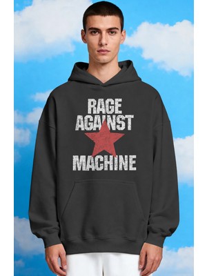 Sevbano Rage Against The Machine Rock Metal Müzik Grubu Ön Baskılı Unisex Oversize Premium Hoodie