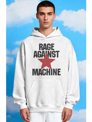 Sevbano Rage Against The Machine Rock Metal Müzik Grubu Ön Baskılı Unisex Oversize Premium Hoodie