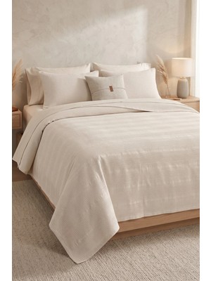 Marvielle %100 Pamuk Bordürlü Tek Kişilik Pike Ekru 160X230 - Tek Kişilik Pike & Pike Takımı