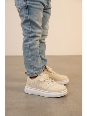 Enoch Cırt Cırtlı Yazı Baskılı Beyaz Tabanlı Bağcıklı Çocuk Sneaker