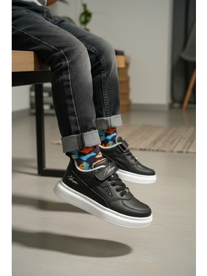 Enoch Cırt Cırtlı Yazı Baskılı Beyaz Tabanlı Bağcıklı Çocuk Sneaker