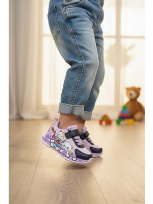 Enoch Unicorn ve Ayıcık Figürlü Cırt Cırtlı Mor Lacivert Bebek Spor Ayakkabı
