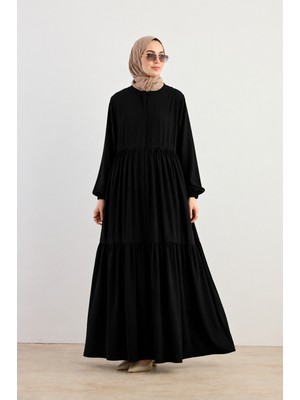 Ande Tesettür Katlı Fermuarlı Ferace - Siyah