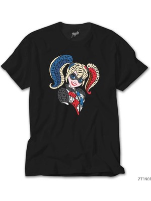 Z zepplin Harley Quinn Typography Siyah Tişört