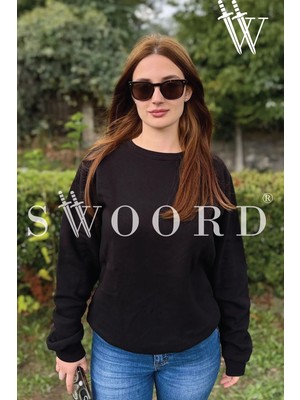 Baliva Bisiklet Yaka Unisex Oversize Sweatshirt 3 Iplik Şardonlu Pamuklu Baskısız