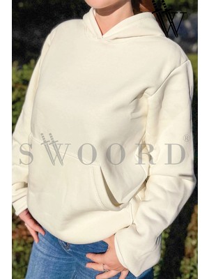Baliva Kapüşonlu Unisex Oversize Sweatshirt 3 Iplik Şardonlu Pamuklu Baskısız