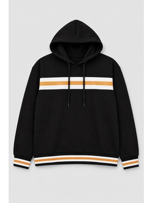 Markapia Woman Kadın Kapüşonlu Çizgi Detaylı Siyah Sweatshirt