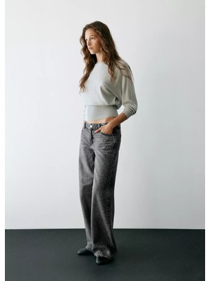 MANGO Teen Strass taşlı wide leg jean pantolon
