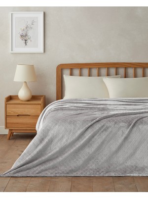 English Home Urban Grid Polyester Çift Kişilik Battaniye 180X220 cm Açık Gri-Gri