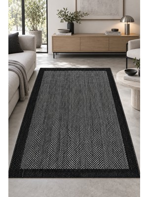 Hann Home Collection Kavela Sisal Görünümlü Gri Siyah Leke Tutmaz Silinebilir Robot Süpürge Evcil Hayvan Dostu Mutfak Otu
