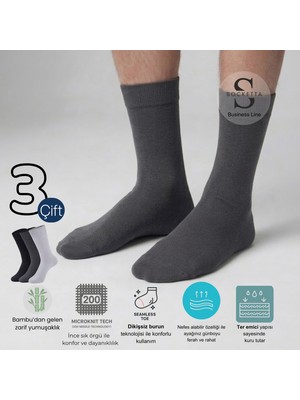 Socketta 3'lü Karışık Renkli Erkek Business Bambu Dikişsiz Takviyeli Ince Yazlık Soket Çorap - Premium