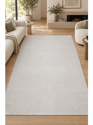 Hann Home Collection Ilayda Ekru Oturma Odası Salon Robot Süpürge Uyumlu Triko Akrilik Kolay Temizlenebilir Modern Şık Ha