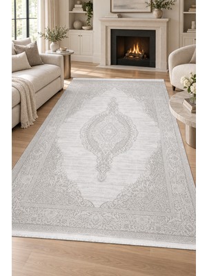 Hann Home Collection Ilayda Ekru Gri Oturma Odası Salon Halısı Robot Süpürge Uyumlu Kolay Temizlenebilir Modern Akrilik H